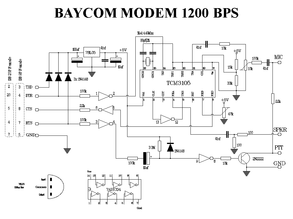 The Schematic of a Baycom Packet Radio Modem Modem 1200 bps