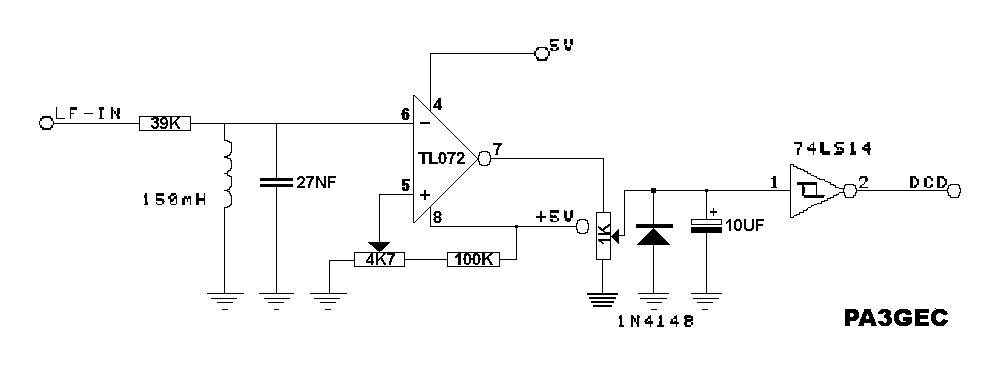 Here Can You Find A Schematic Of A Digital DCD Or Data Carrier Detector With The TL072 And 74LS14.