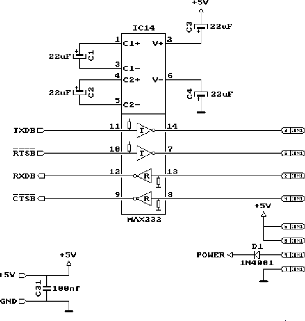 Here Can You Find The Schematics Of A TNC2C Packet Radio Modem - The MAX232 RS232 Output - Part 06 Of 06